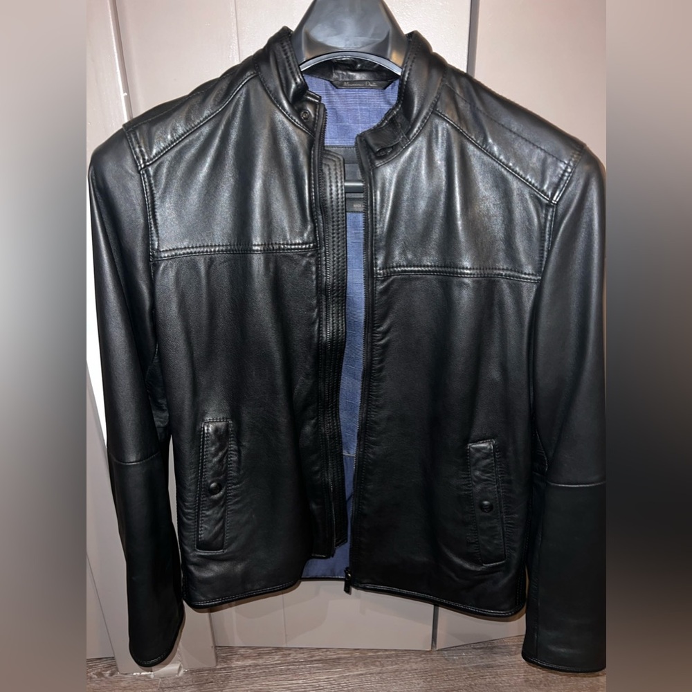 Massimo Dutti Black Leather Jacket in excellent condition